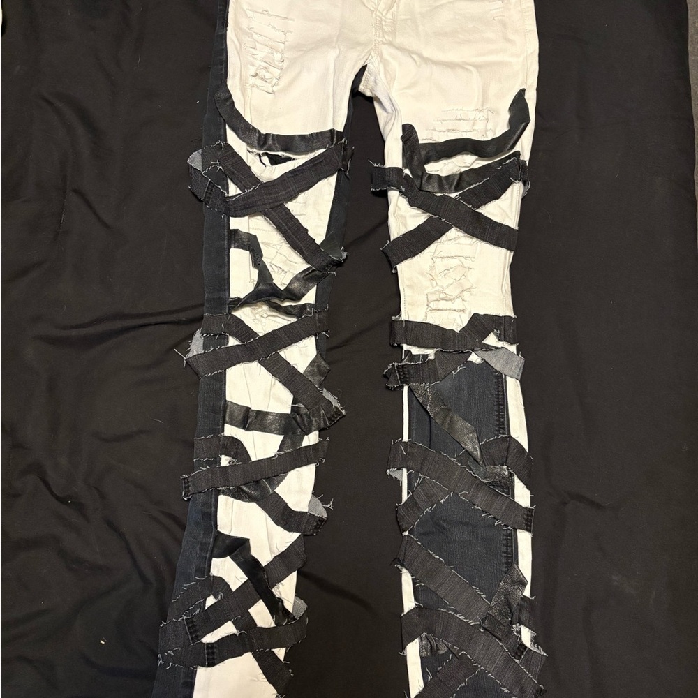 Black and White Distressed Women's Jeans